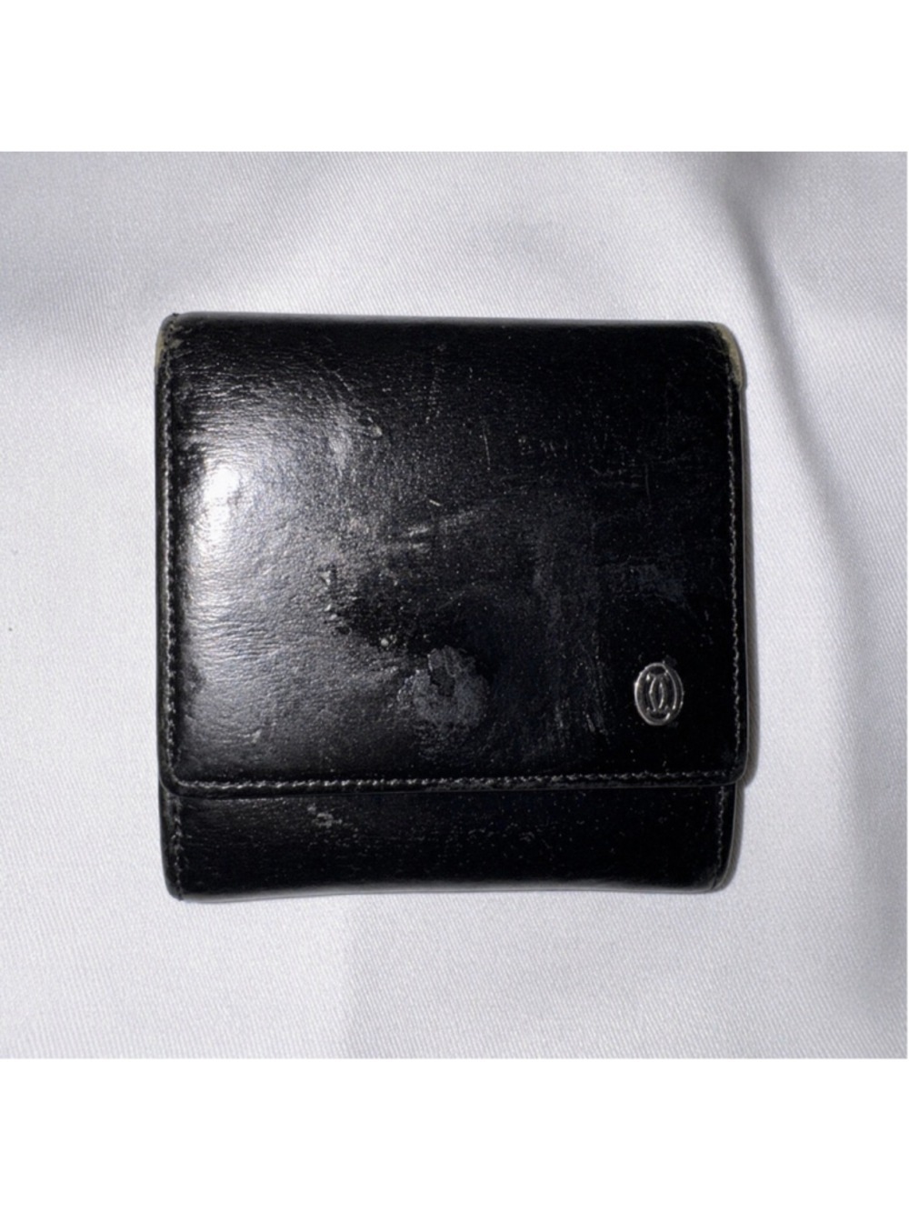 Cartier Black Leather Coin Wallet Snap Compact Small Luxury